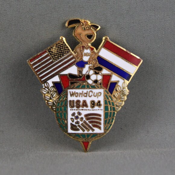 1994 Soccer World Cup Pin - Team Netherlands Dual Flag by Peter David-Metal Pin - Picture 3 of 3